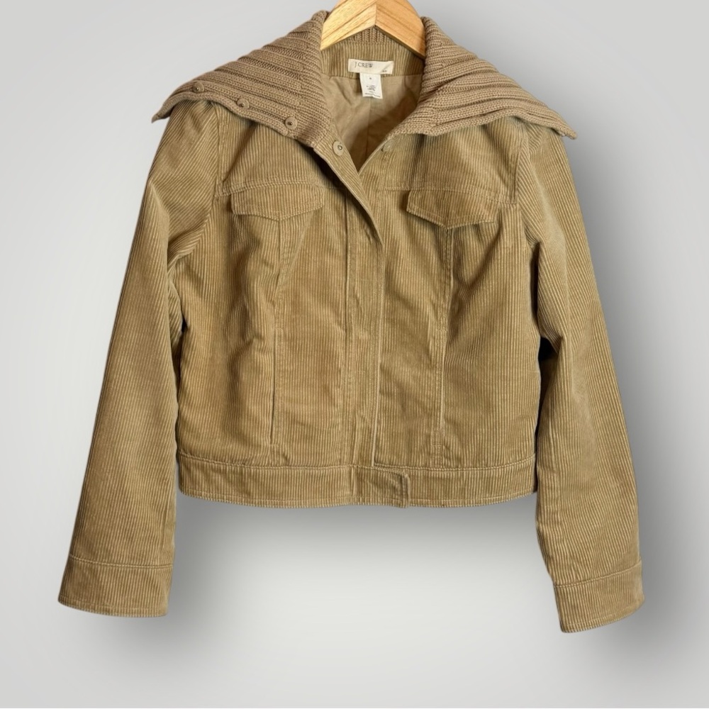 J Crew Cropped Corduroy Jacket Size Medium Shawl Collar Snaps Y2K Tan Vintage - Picture 2 of 8